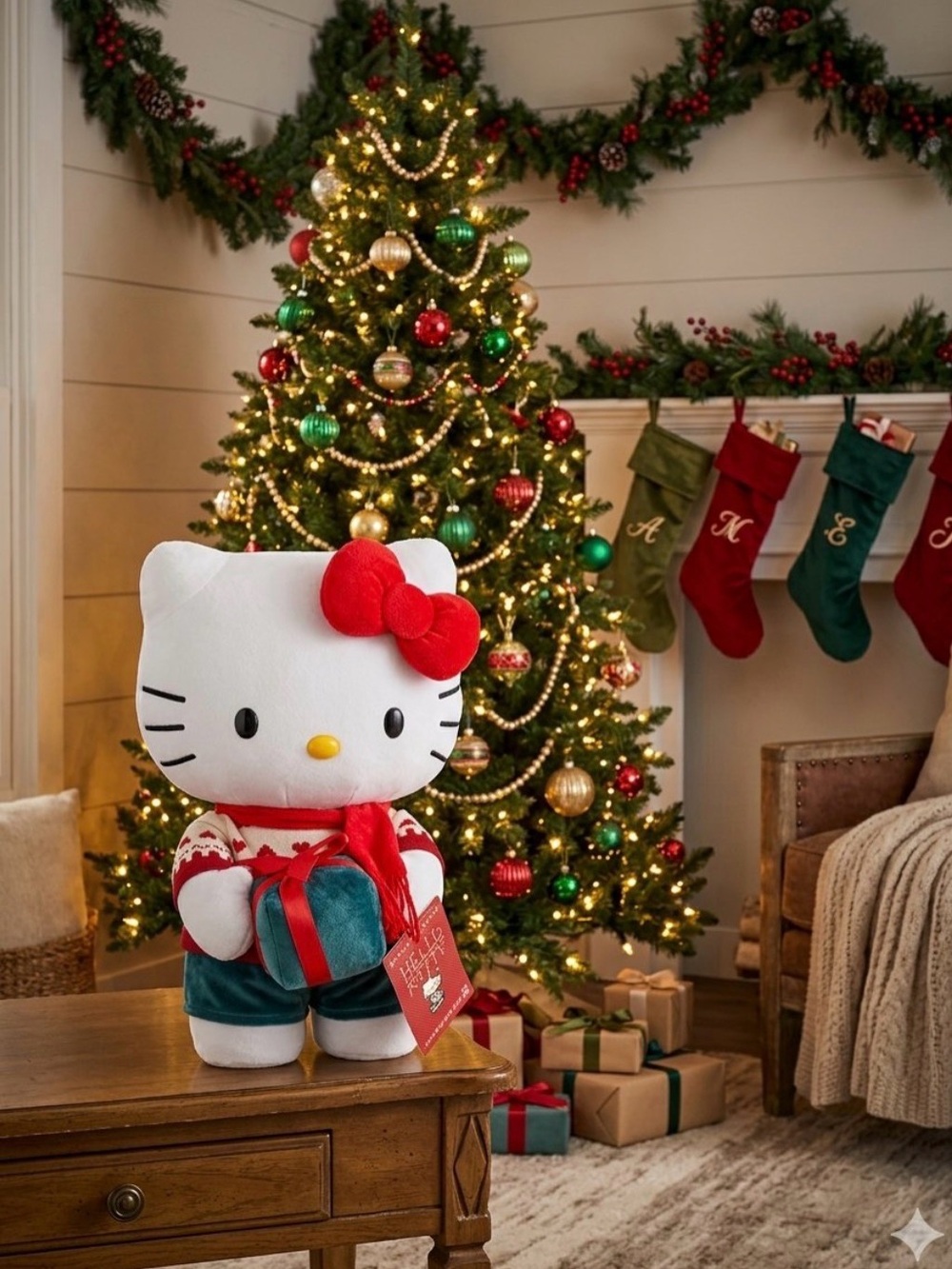 NWT Hello Kitty Christmas Plush Holding Present  (17” x 9” x 11”)